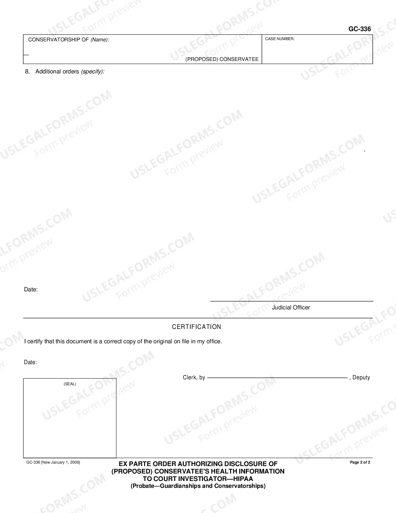 Preview Ex Parte Order Authorizing Disclosure of Proposed Conservatee's Health Information to Court Investigator - HIPAA