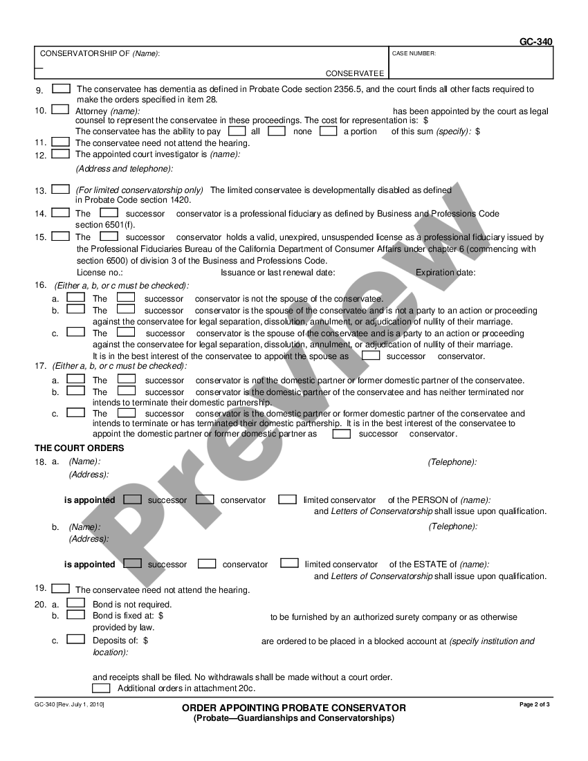 California Order Appointing Probate Conservator - Conservator Order ...