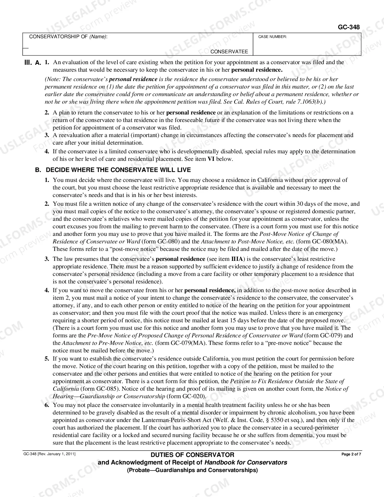 Preview Duties of Conservator and Acknowledgment of Receipt of Handbook