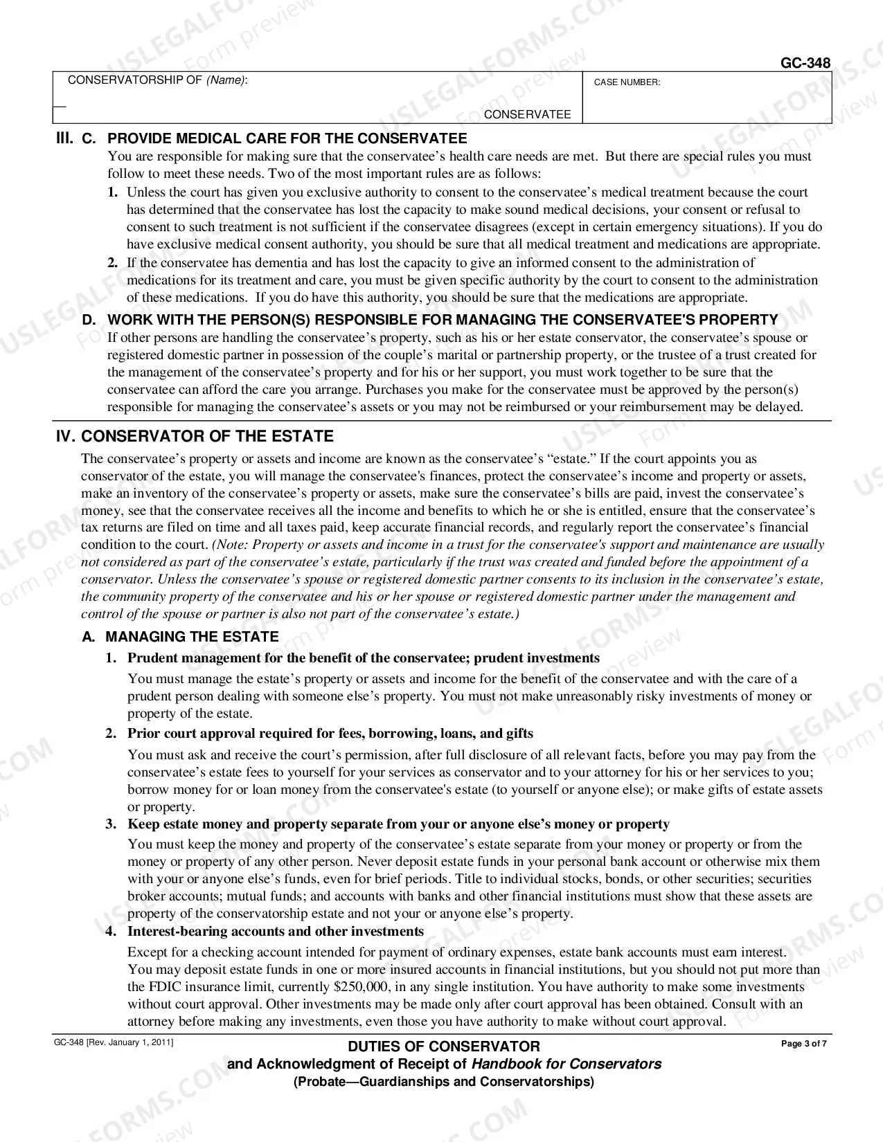 Preview Duties of Conservator and Acknowledgment of Receipt of Handbook