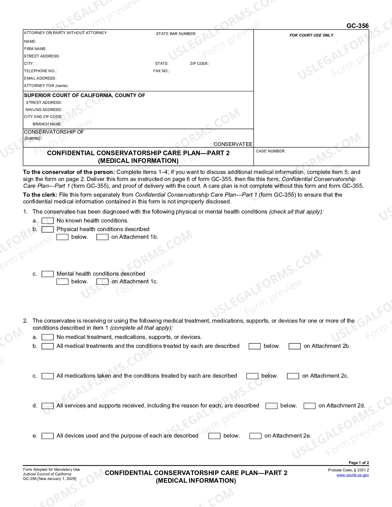 Preview Confidential Conservatorship Care Plan - Part 2 - Medical Information