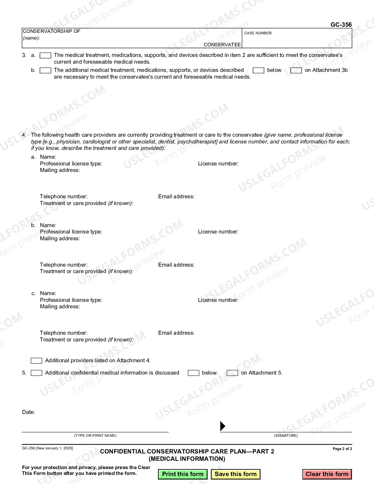 Preview Confidential Conservatorship Care Plan - Part 2 - Medical Information