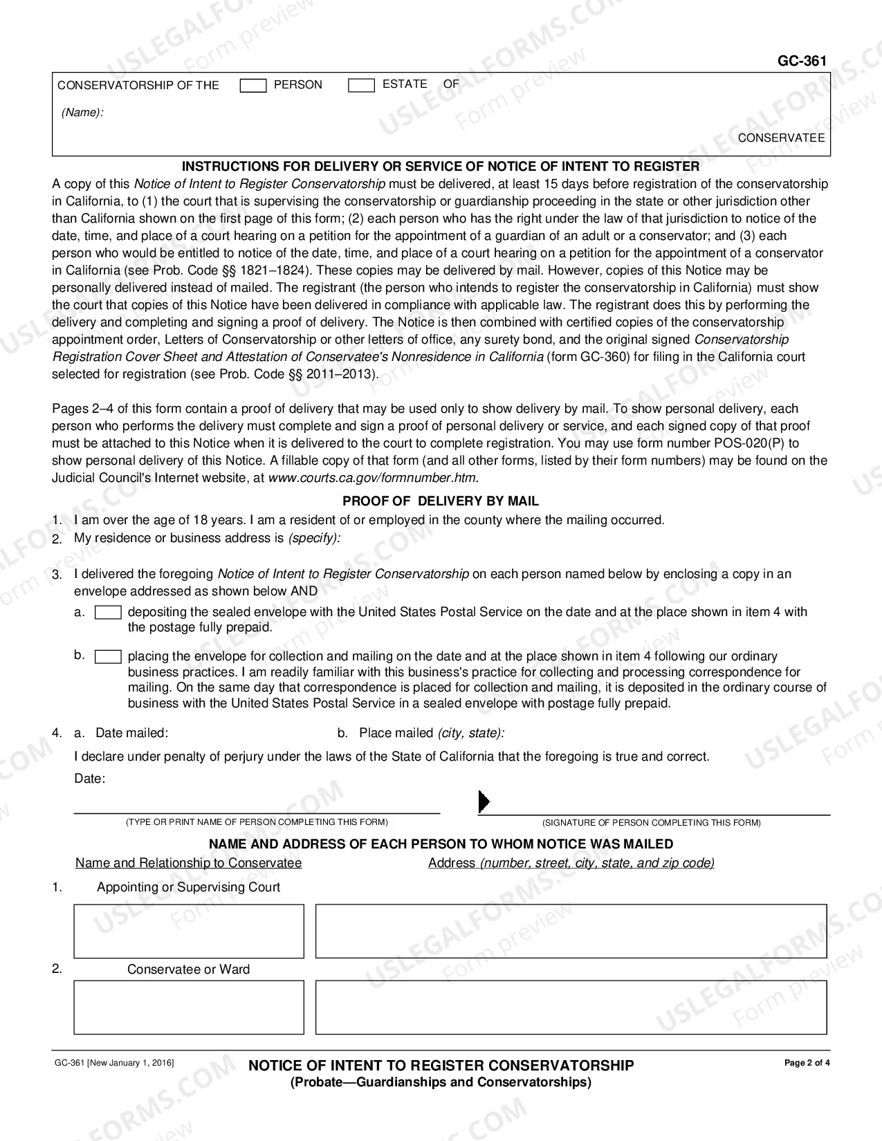 Preview Notice of Intent to Register Conservatorship