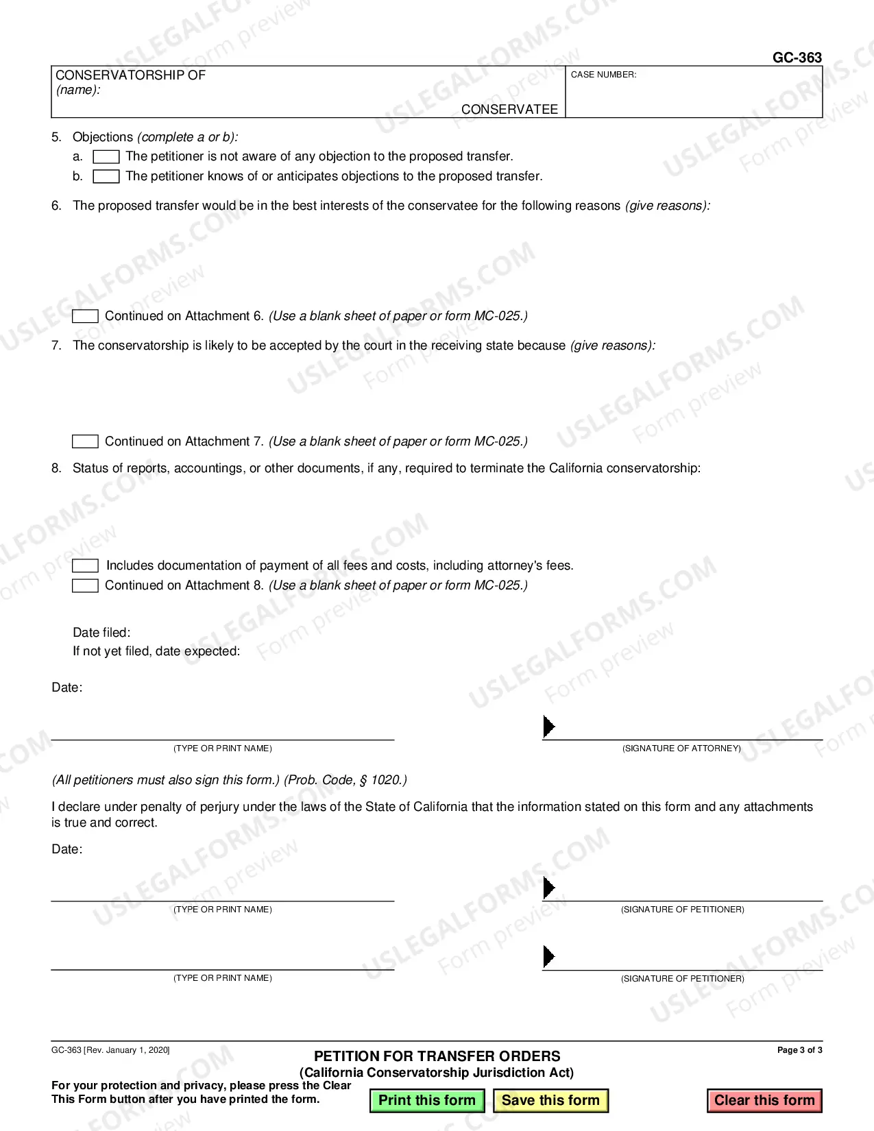 Preview Petition for Transfer Orders - California Conservatorship Jurisdication Act