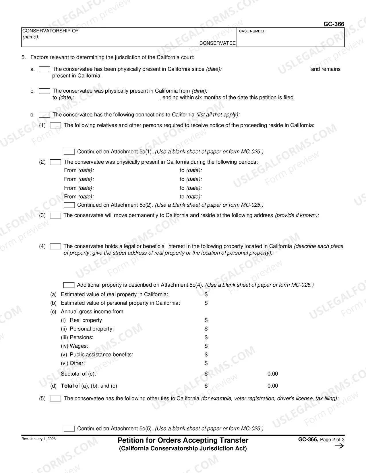 Preview Petition for Orders Accepting Transfer - California Conservatorship Jurisdiction Act