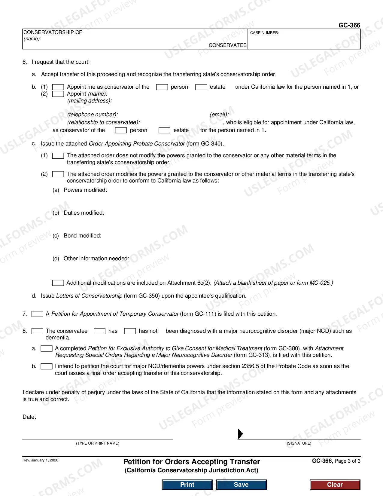 Preview Petition for Orders Accepting Transfer - California Conservatorship Jurisdiction Act