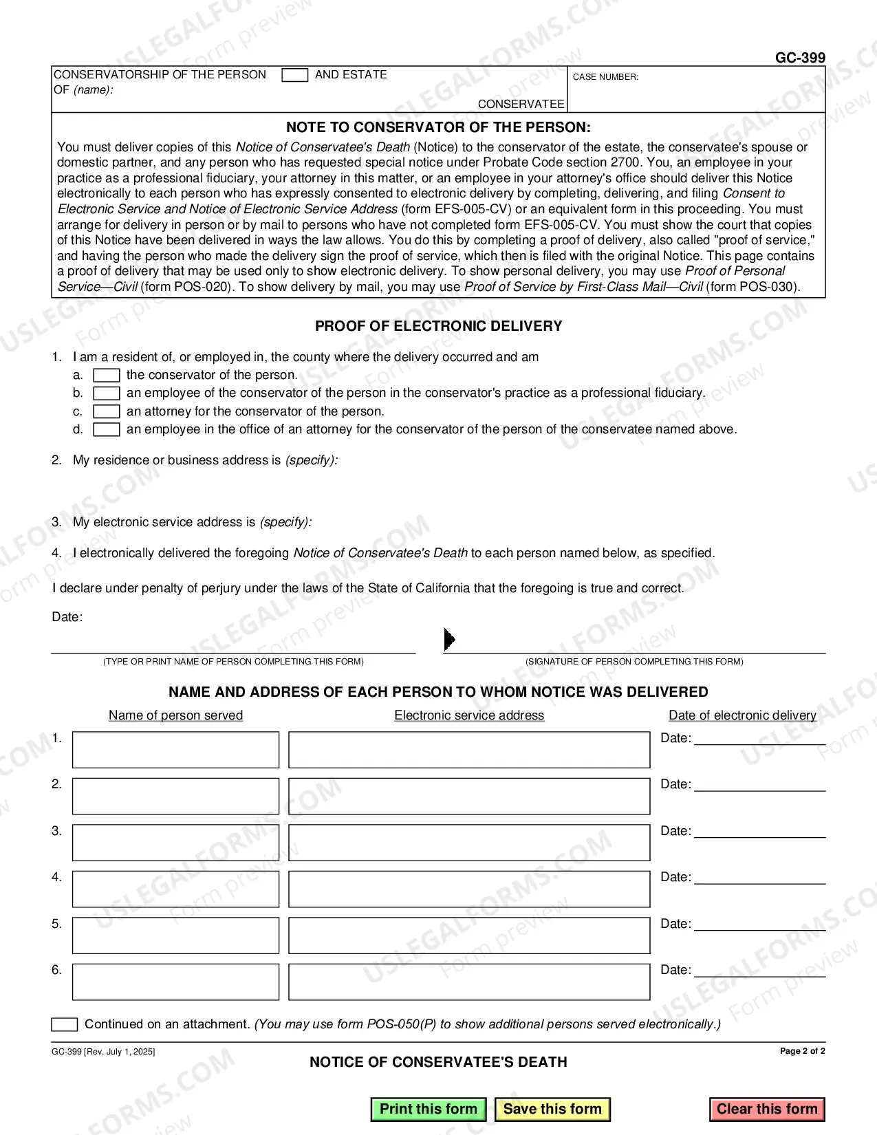 Preview Notice of Conservatee's Death