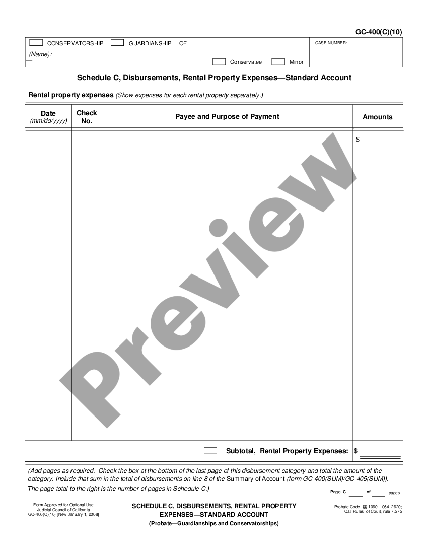 California Schedule C, Disbursements, Rental Property Expenses