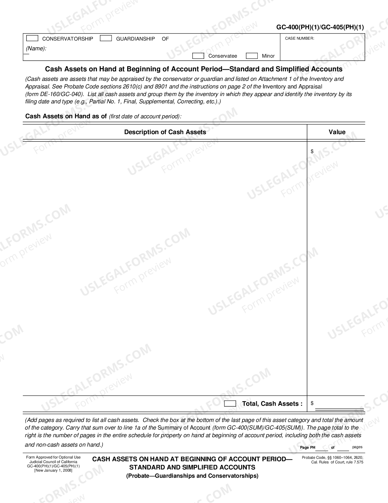 California Cash Assets on Hand at Beginning of Account PeriodStandard