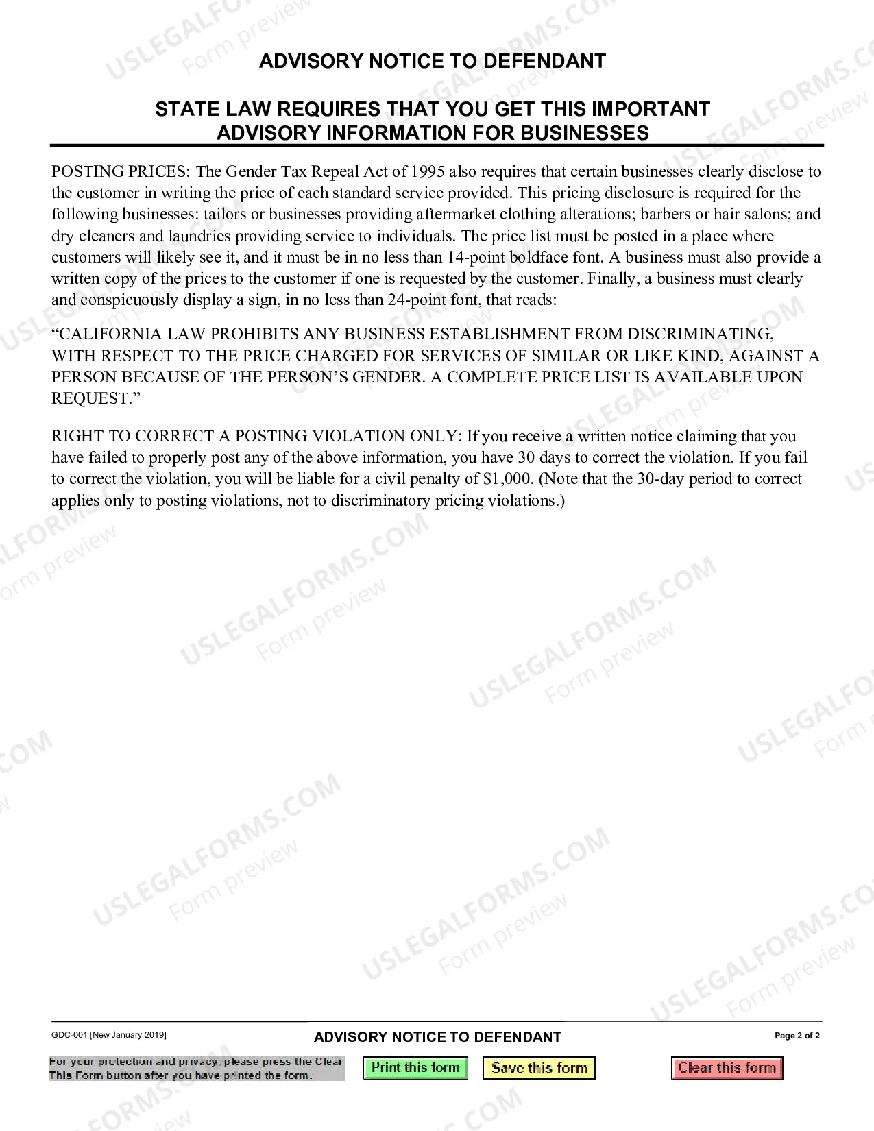 Preview Advisory Notice to Defendant
