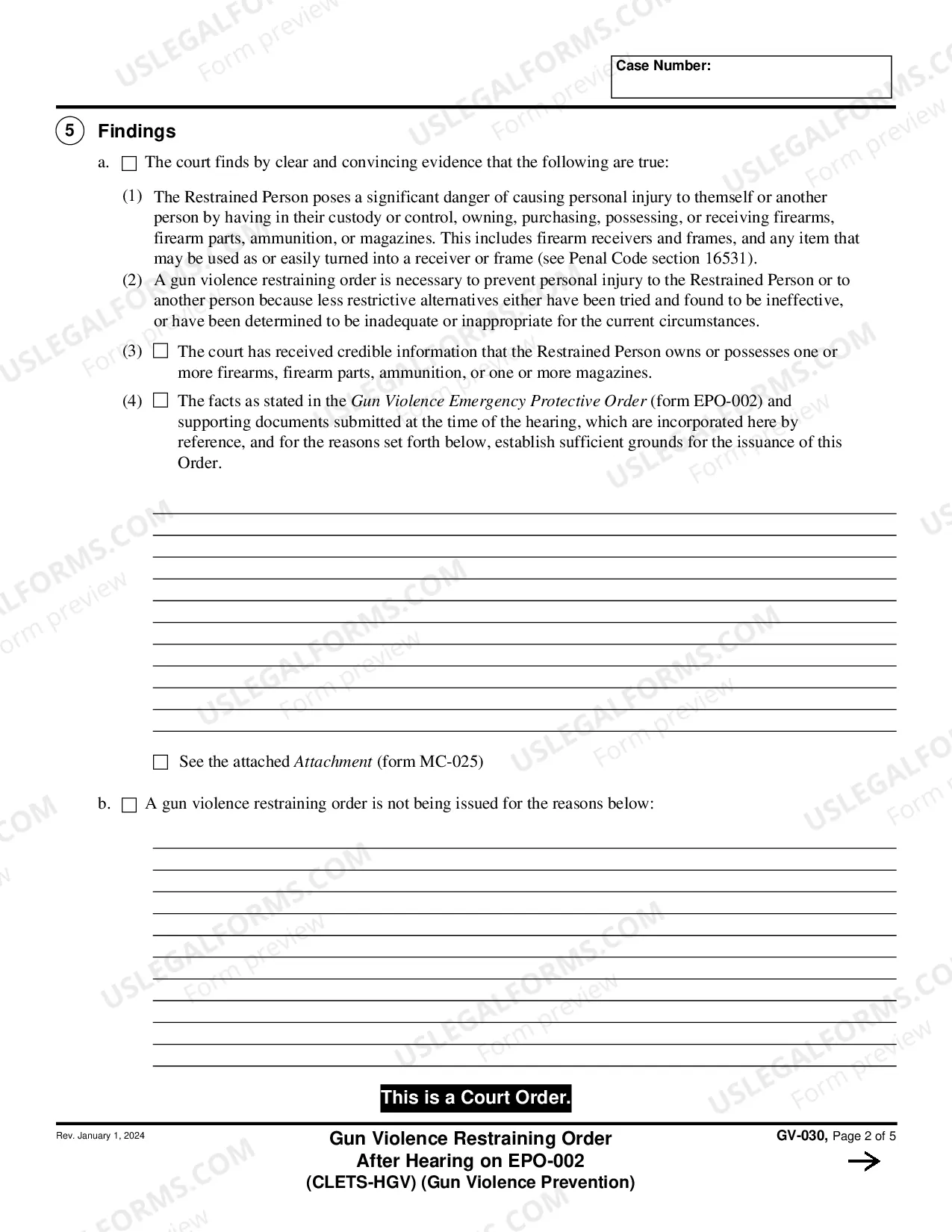 Preview Gun Violence Restraining Order After Hearing on EPO-002 - CLETS-HGV