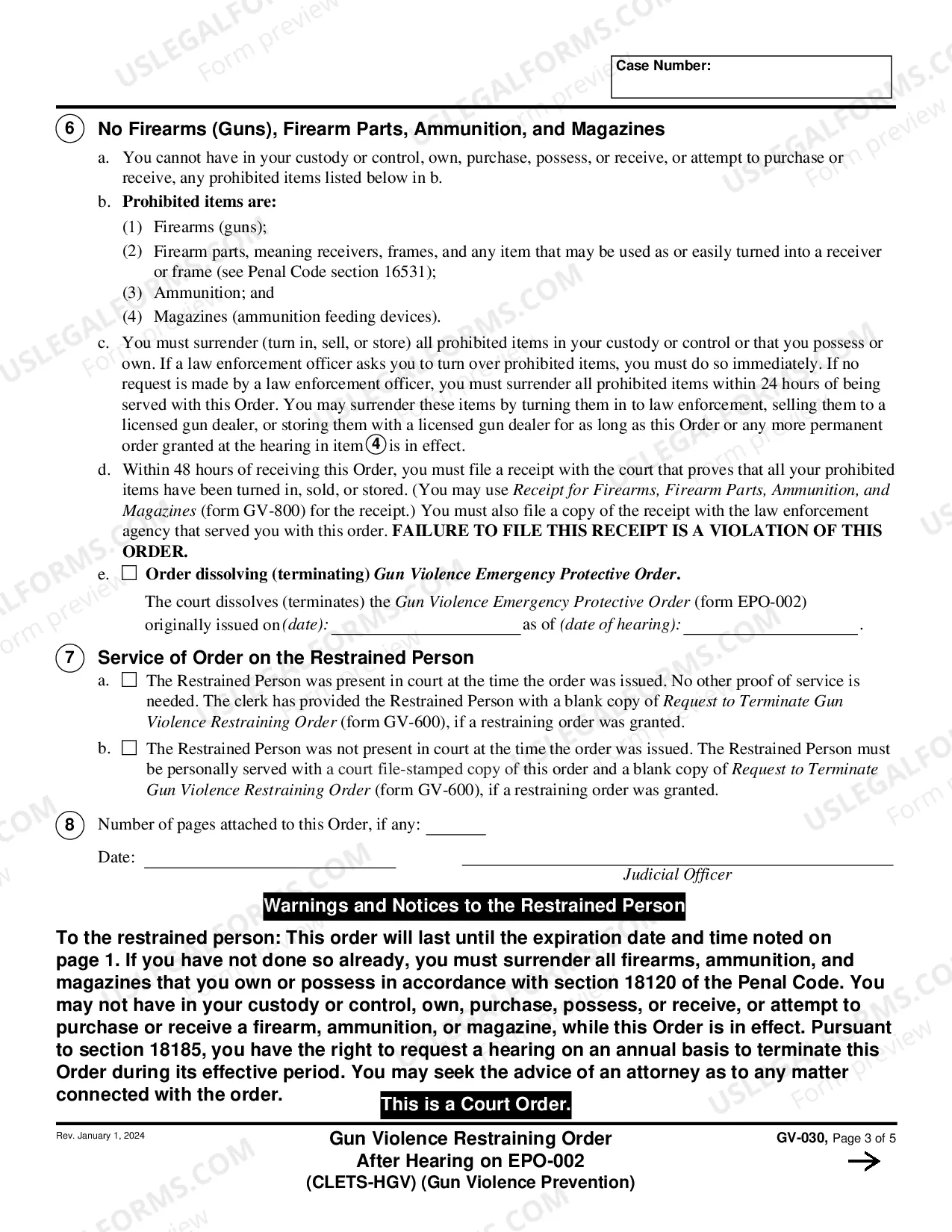 Preview Gun Violence Restraining Order After Hearing on EPO-002 - CLETS-HGV