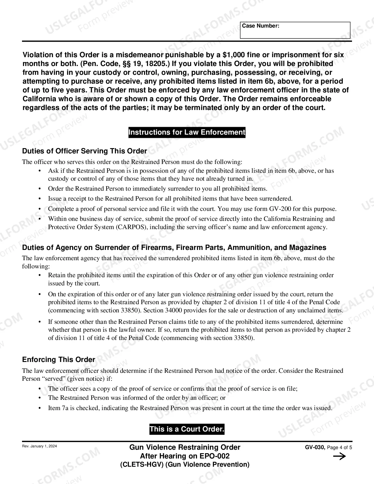 Preview Gun Violence Restraining Order After Hearing on EPO-002 - CLETS-HGV