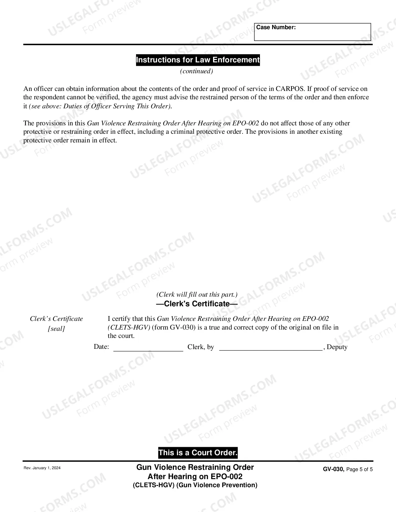 Preview Gun Violence Restraining Order After Hearing on EPO-002 - CLETS-HGV