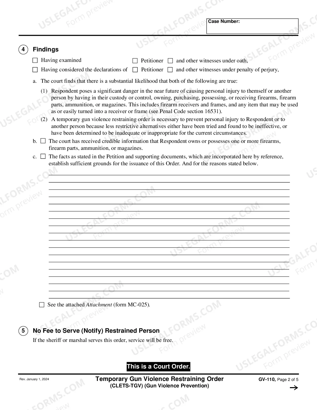 Preview Temporary Gun Violence Restraining Order - CLETS-TGV