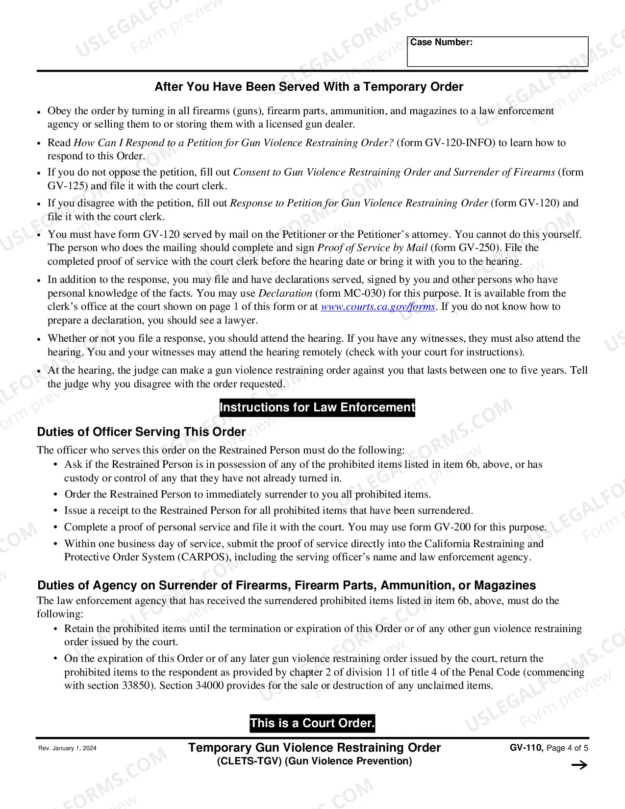Preview Temporary Gun Violence Restraining Order - CLETS-TGV