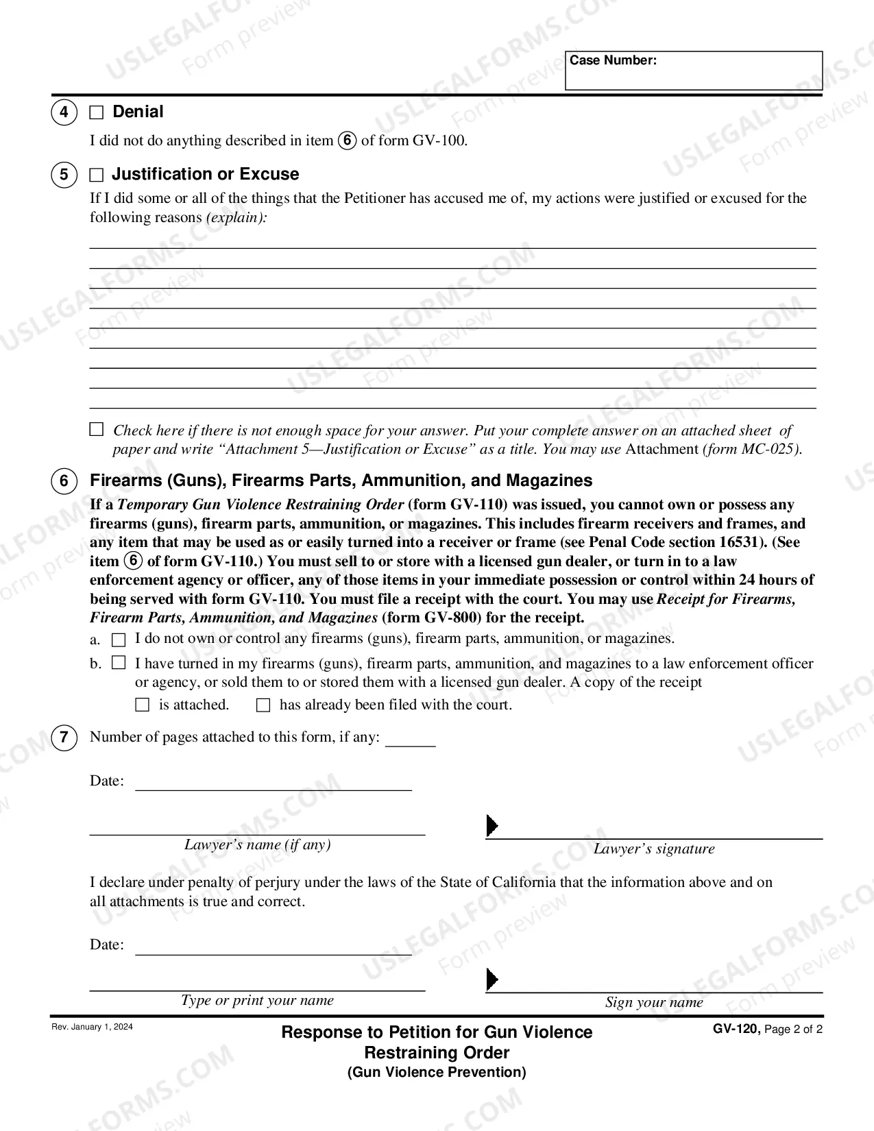 Preview Response to Petition for Gun Violence Restraining Order