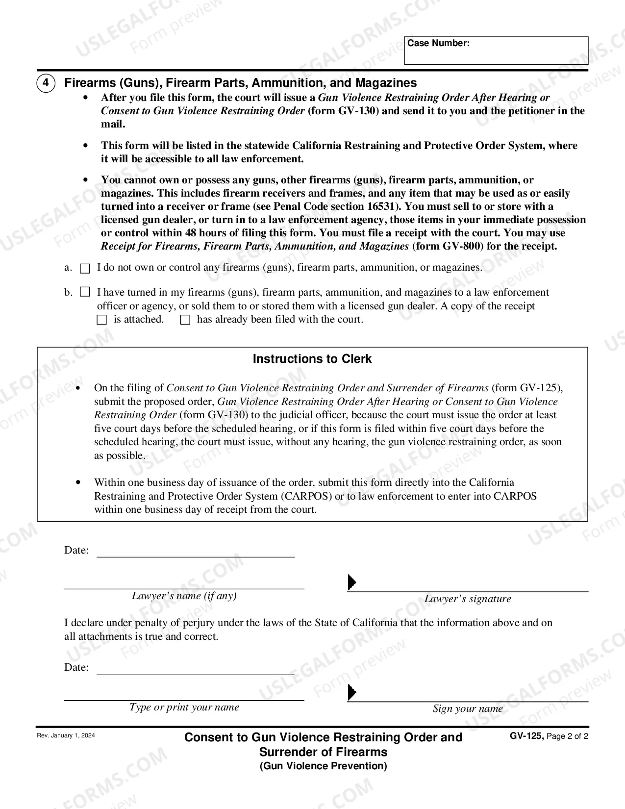 Preview Consent to Gun Violence Restraining Order and Surrender of Firearms