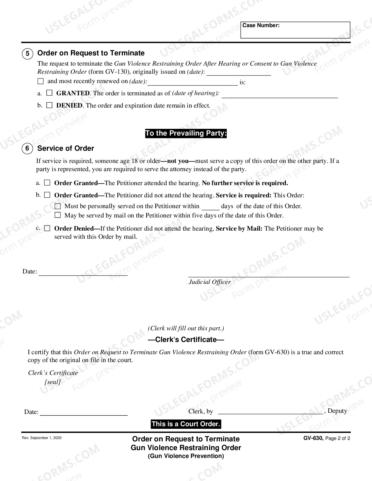 Preview Order on Request to Terminate Gun Violence Restraining Order