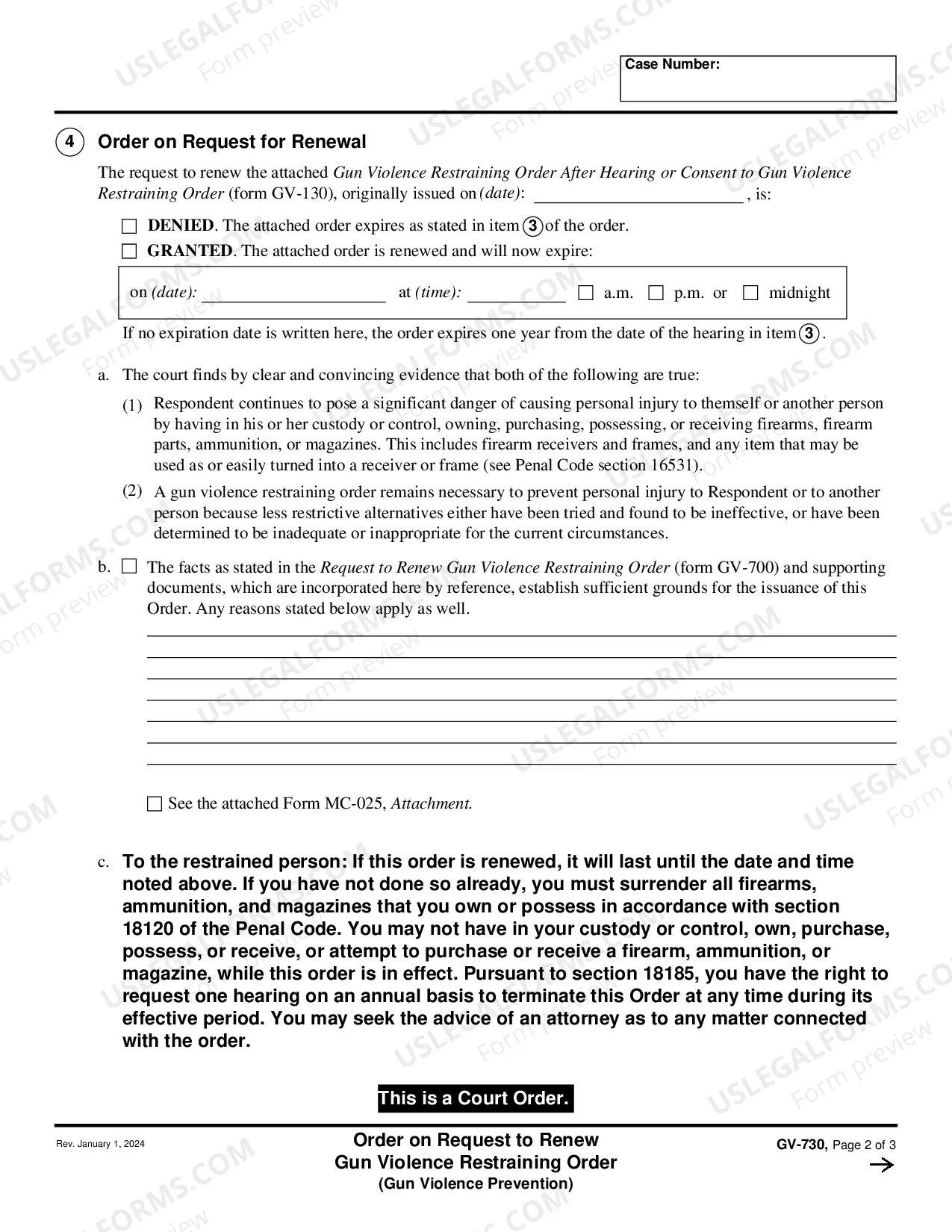 Preview Order on Request to Renew Gun Violence Restraining Order