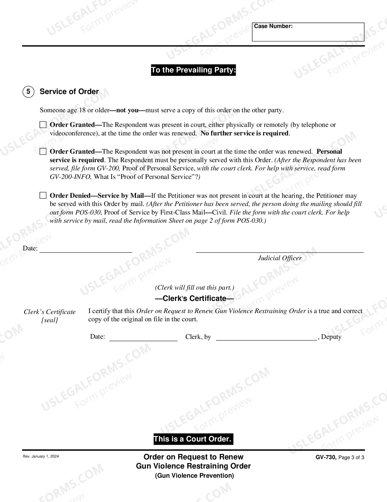 Preview Order on Request to Renew Gun Violence Restraining Order