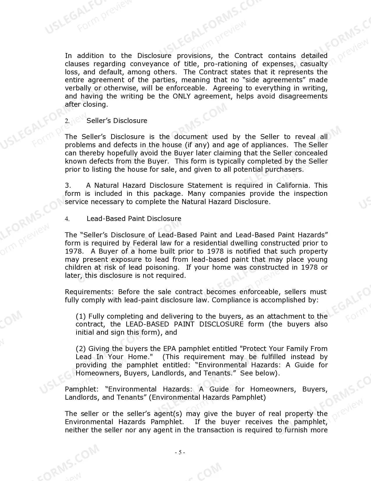 Preview California Real Estate Home Sales Package with Contract of Sale, Disclosure Statements and more for Residential House