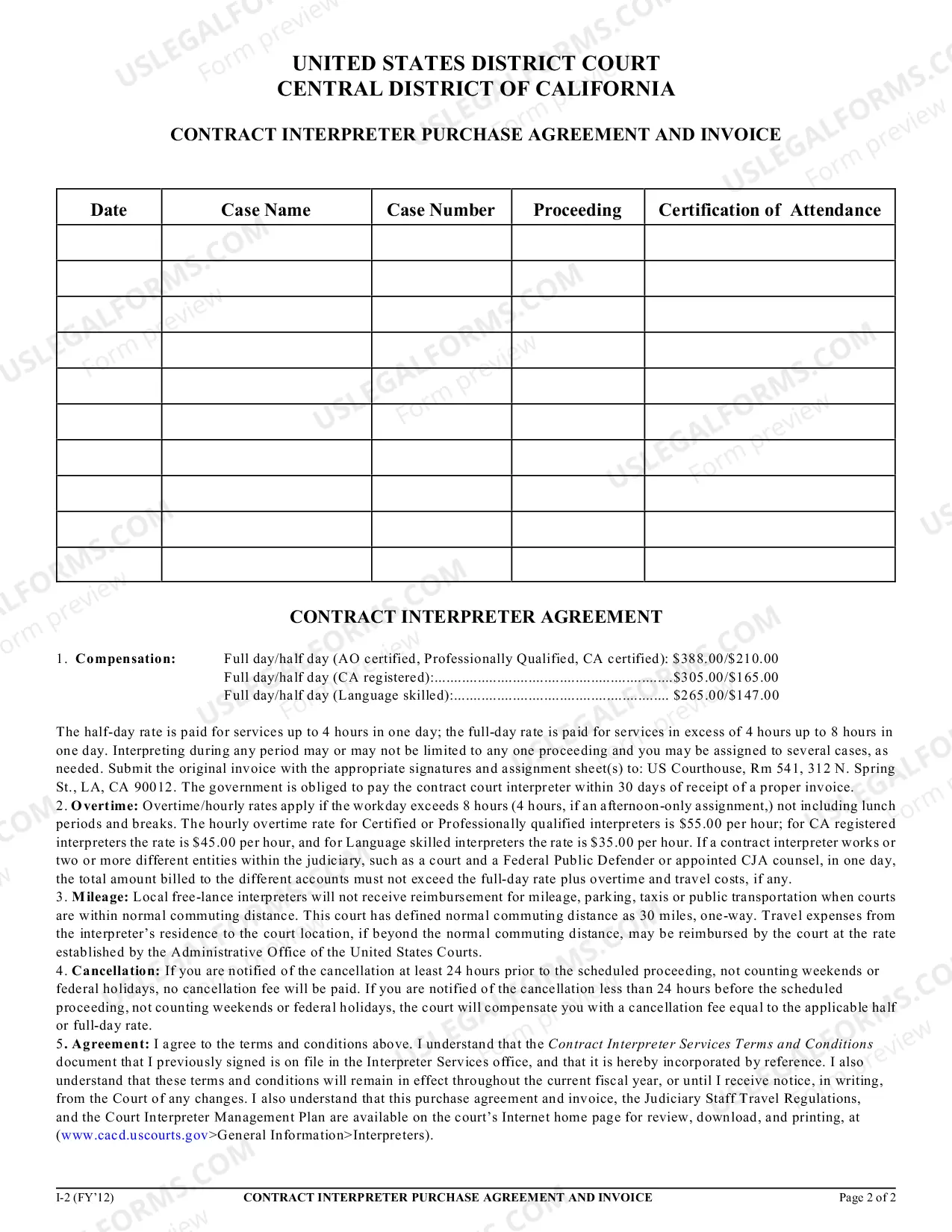 Preview Contract Interpreter Purchase Agreement and Invoice
