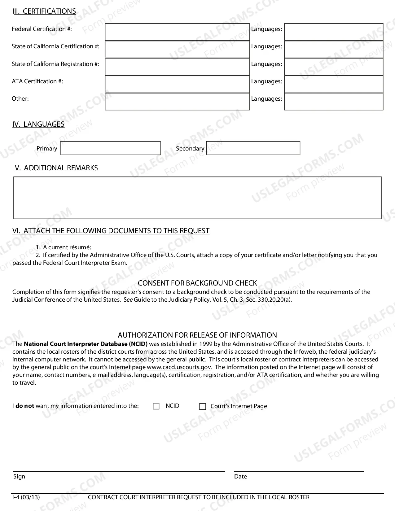 Preview Contract Interpreter Work or Employment Application