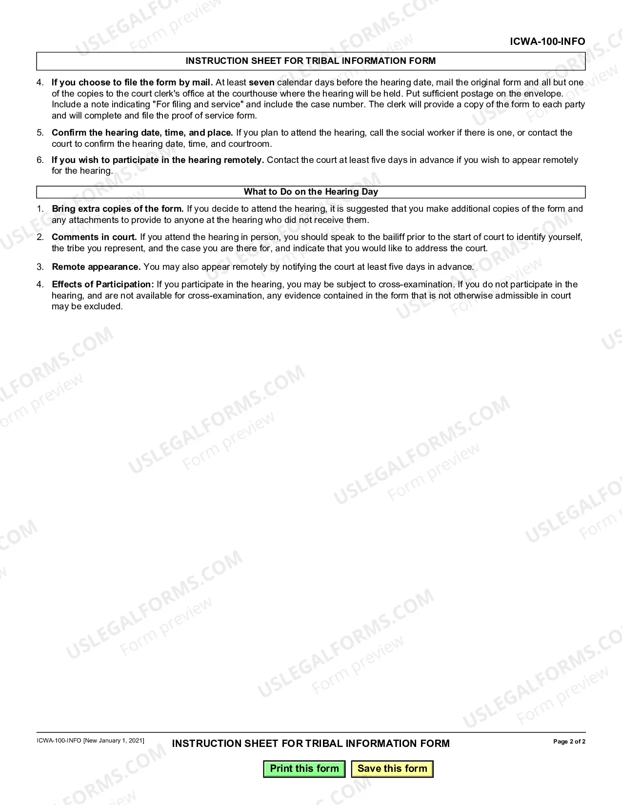 Preview Instruction Sheet for Tribal Information Form