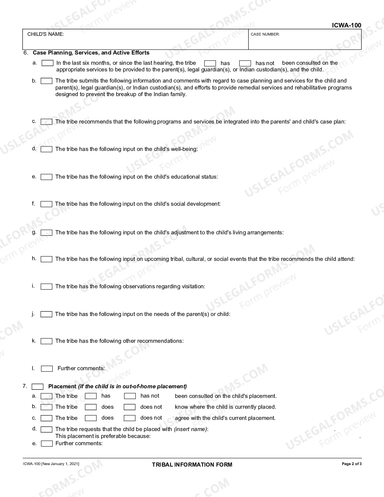Preview Tribal Information Form