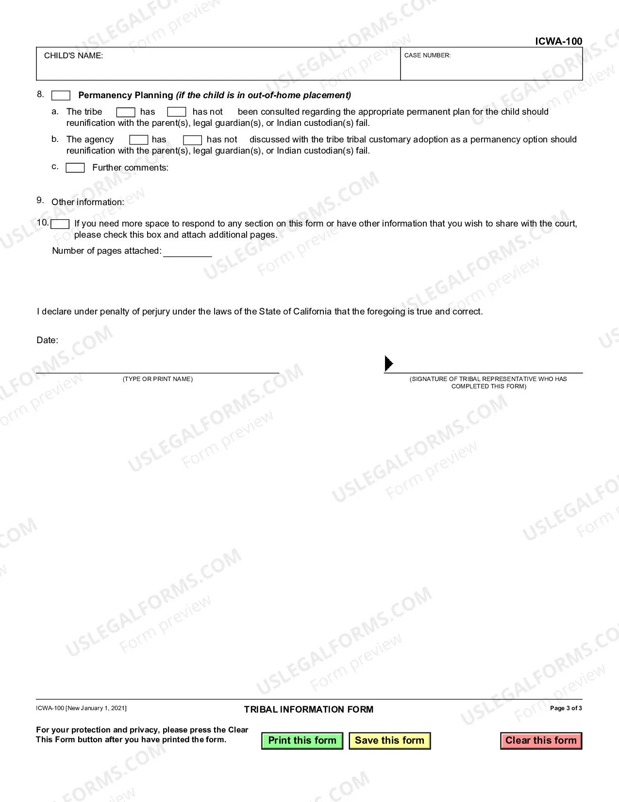 Preview Tribal Information Form