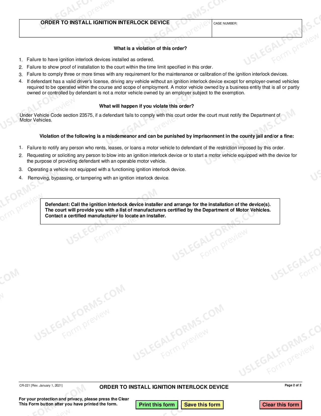 Preview Order to Install Ignition Interlock Device