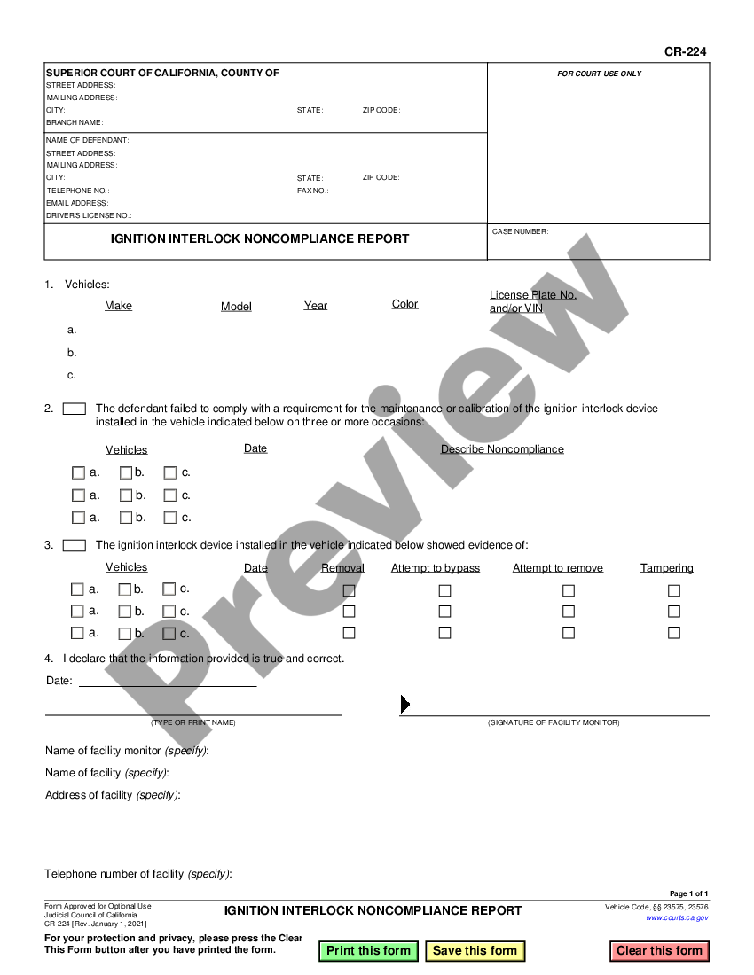 California Ignition Interlock Report US Legal Forms