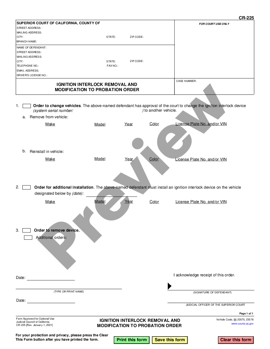 form Ignition Interlock Removal and Modification to Probation Order preview