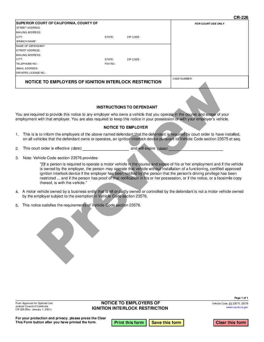 California Notice to Employers of Ignition Interlock Restriction | US ...