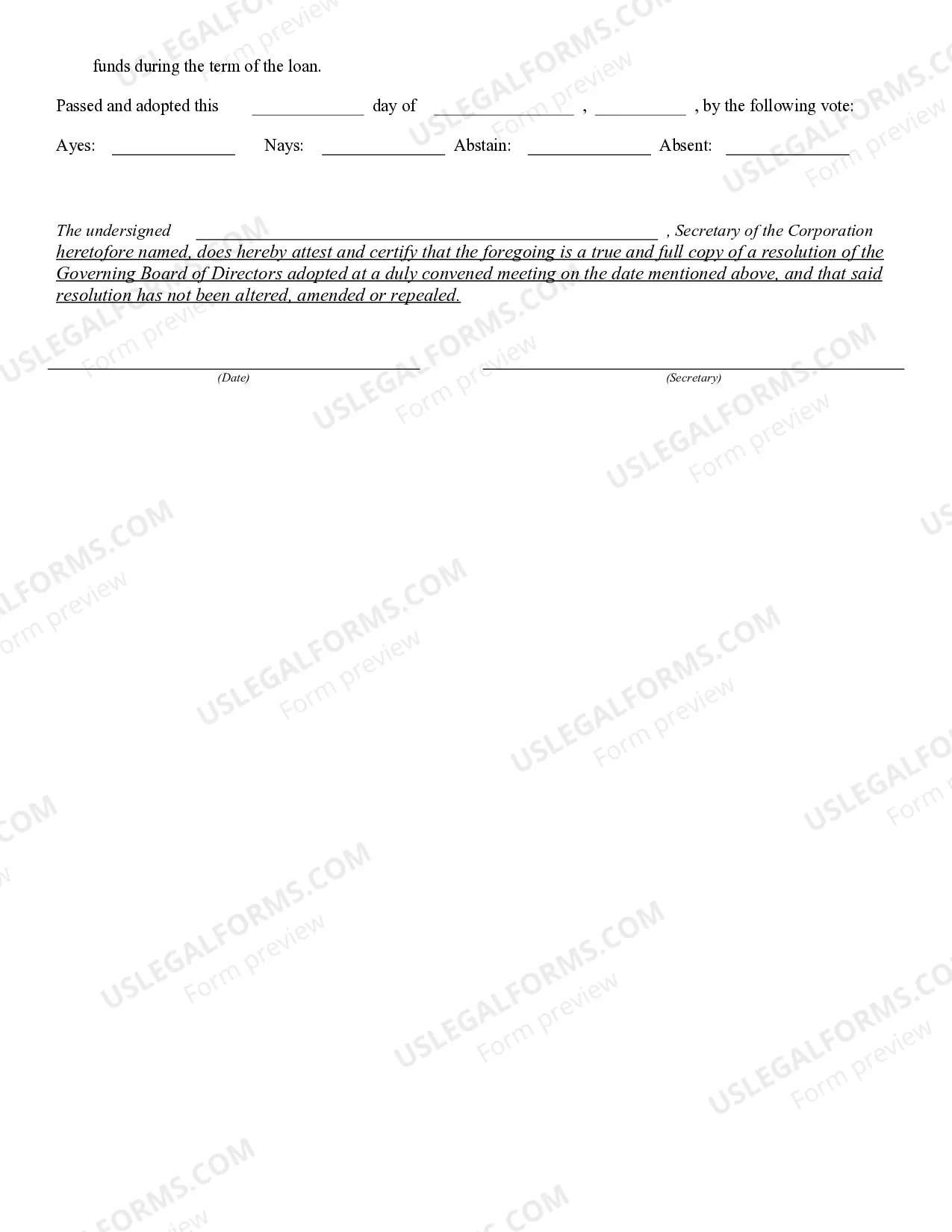 Preview Corporate Resolution to Borrow from Rural Community Assistance Corporation