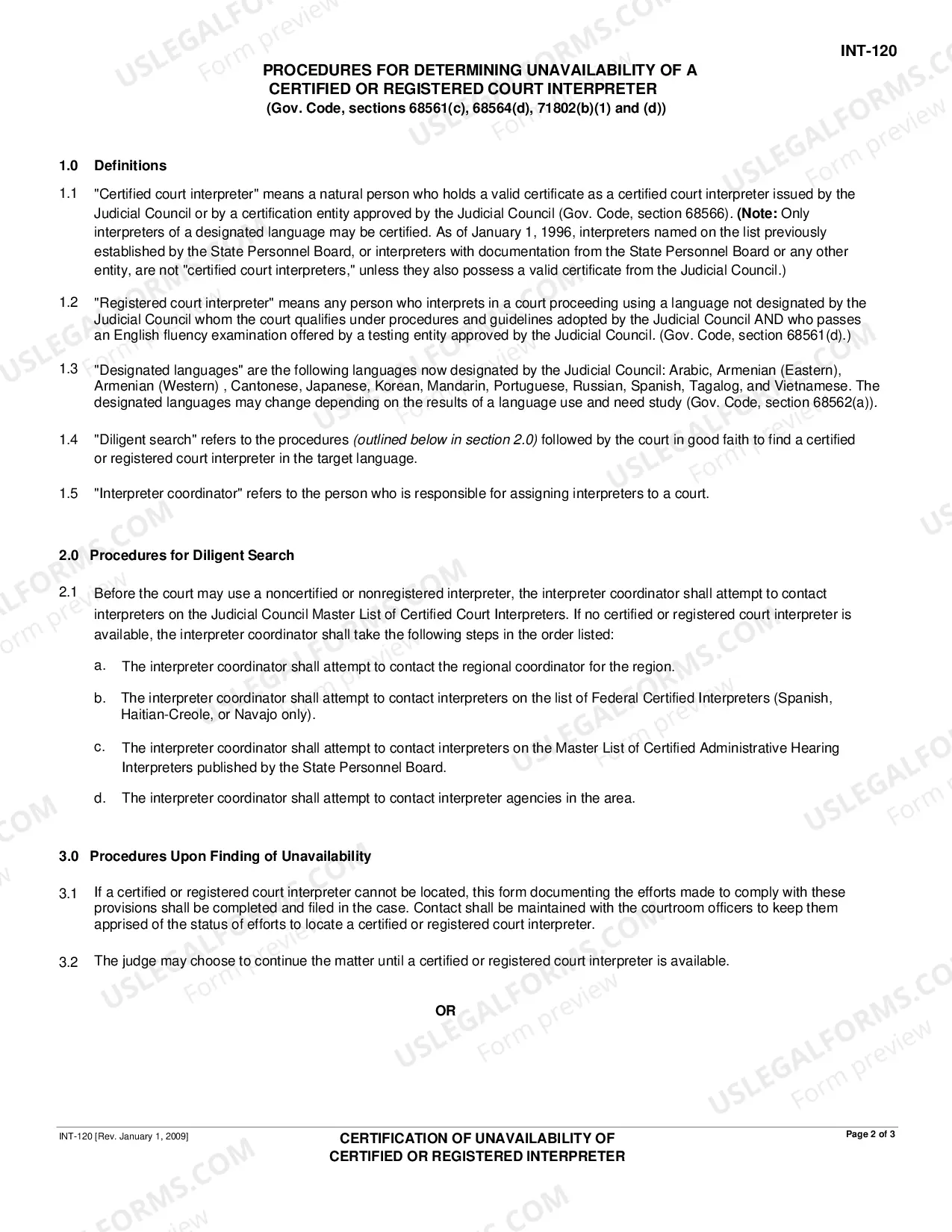 Preview Certification of Unavailability of Certified Interpreters