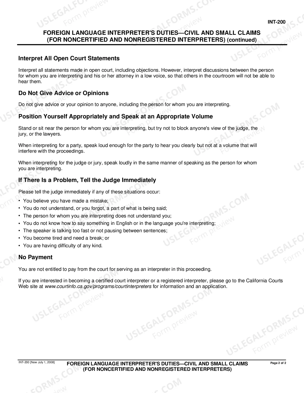 Preview Foreign Language Interpreter's Duties - Civil And Small Claims (For Noncertified And Nonregistered Interpreters)