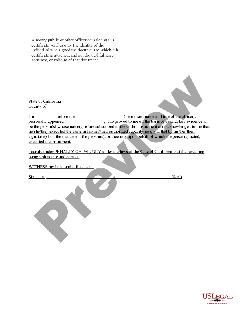 West Covina California Acknowledgment for Individuals California All