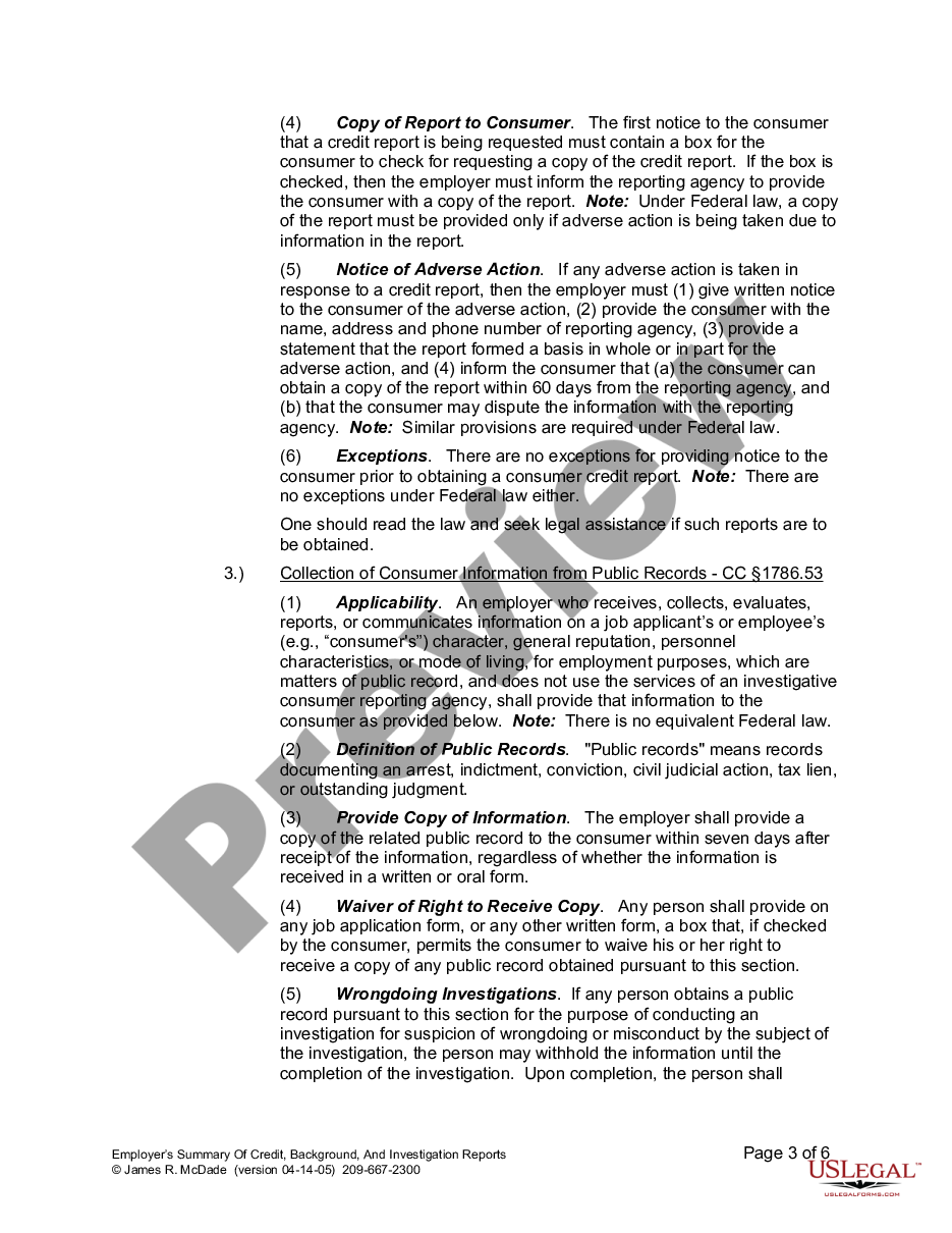 page 2 Employer's Summary of FCRA Investigation Reports preview