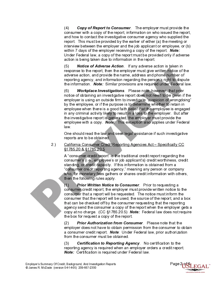 Get Employer's Summary of FCRA Investigation Reports Preview Employer's Summary of FCRA Investigation Reports