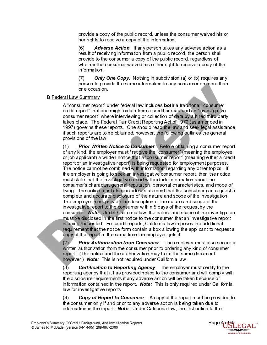Get Employer's Summary of FCRA Investigation Reports Preview Employer's Summary of FCRA Investigation Reports