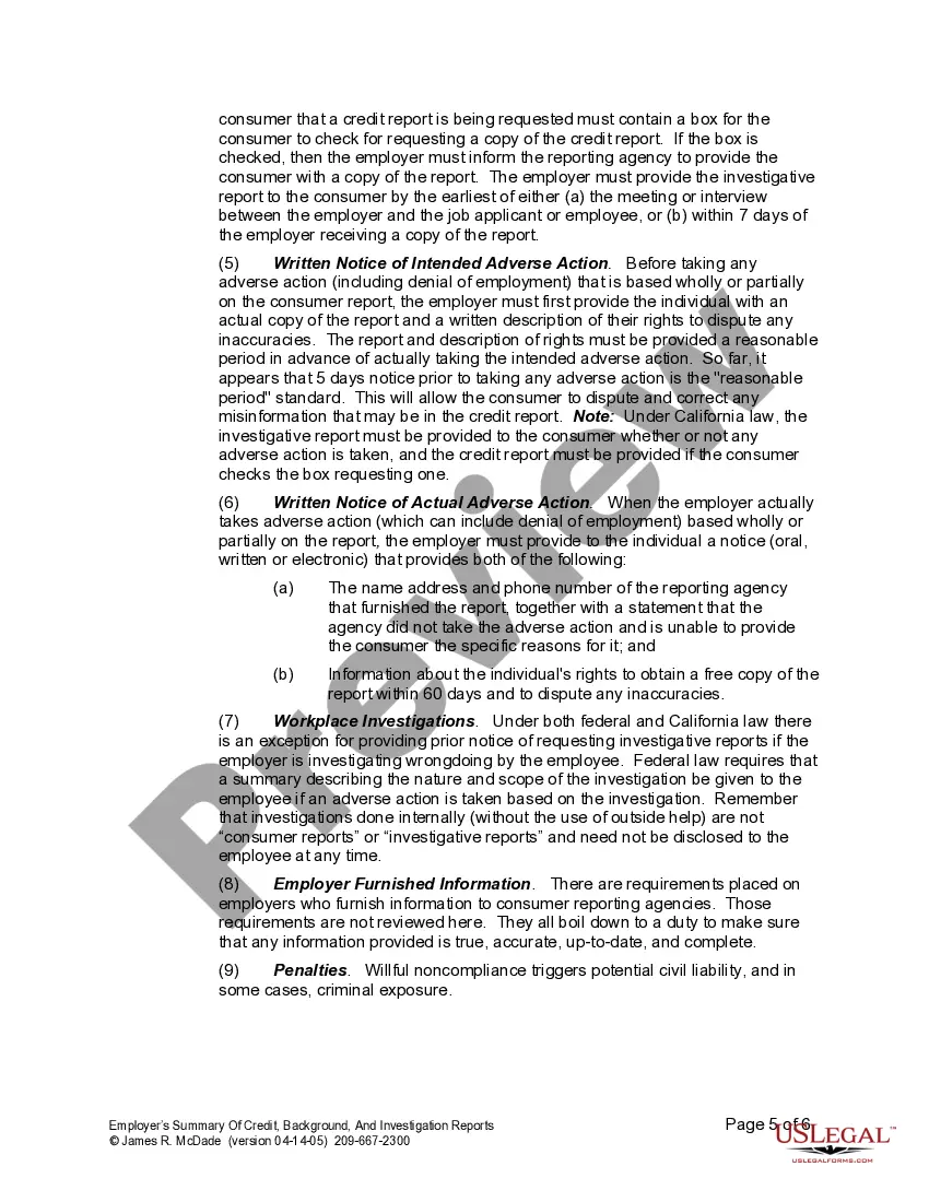 Get Employer's Summary of FCRA Investigation Reports Preview Employer's Summary of FCRA Investigation Reports