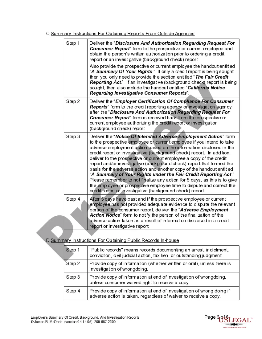 Get Employer's Summary of FCRA Investigation Reports Preview Employer's Summary of FCRA Investigation Reports