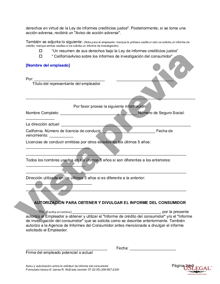 Preview Aviso y autorización sobre el informe del consumidor