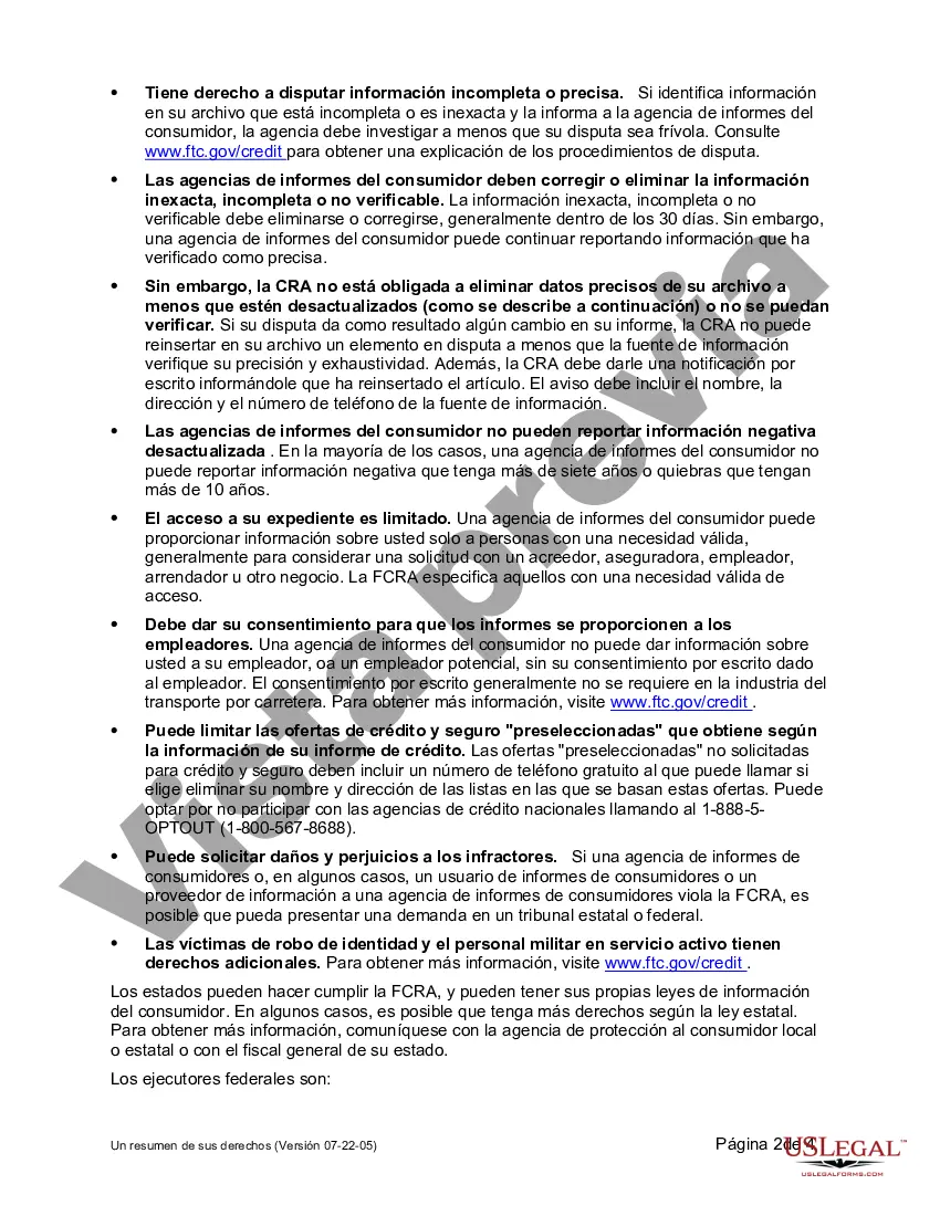 Preview Resumen de los derechos de la Ley de informes crediticios justos