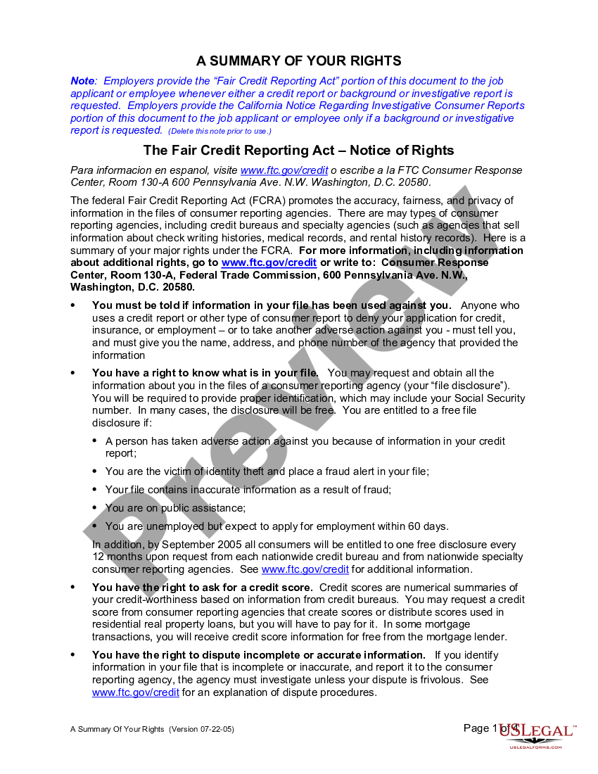 page 0 Summary of Fair Credit Reporting Act Rights preview