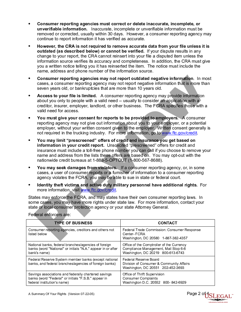 page 1 Summary of Fair Credit Reporting Act Rights preview