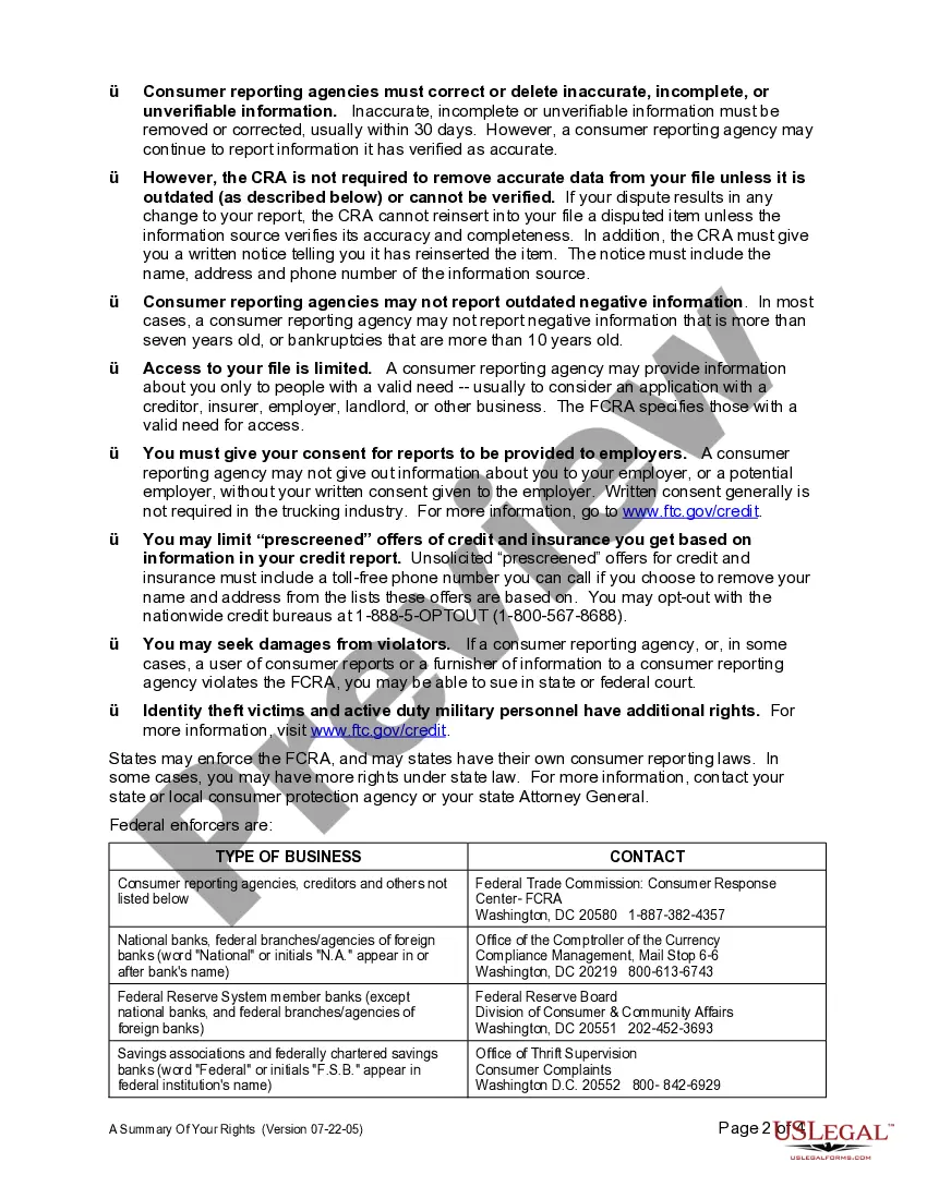 Get Summary of Fair Credit Reporting Act Rights Preview Summary of Fair Credit Reporting Act Rights