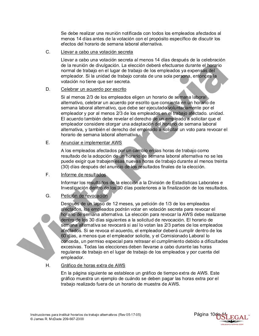 Get Instrucciones para instituir un horario de semana laboral alternativa Preview Instrucciones para instituir un horario de semana laboral alternativa